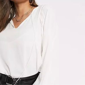 Mango Volume Sleeve Romantic Blouse in White, US 8, EU L